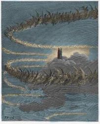 Paradiso, Canto 18: In the sphere of Jupiter, the blessed souls circle to form letters, illustration from The Divine Comedy by Dante Alighieri, 1885